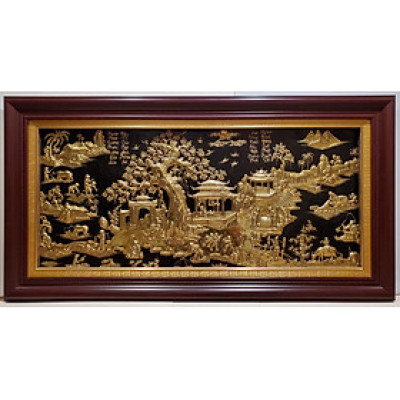 Tranh đồng vàng nguyên chất liền tấm- Đồng Quê -A042