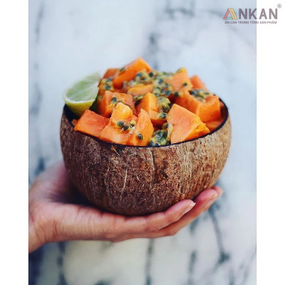 Bát Gáo Dừa Mộc Tự Nhiên ANKAN – Dùng Ăn Salad, Trái Cây, Ngũ Cốc – Chén Dừa Thủ Công Việt Nam