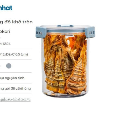 Hộp đựng thực phẩm đồ khô, ngũ cốc trái cây sấy, sữa bột Hokori Việt Nhật, Hộp bảo quản đồ ăn trong suốt nắp kín hình trụ tròn - Hàng Việt Nam
