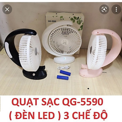 Quạt Tích Điện Để Bàn Có Đèn Led QG-5590 - Giao màu ngẫu nhiên