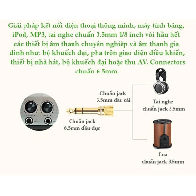 Đầu jack chuyển đổi âm thanh từ cổng 3.5mm cái sang cổng 6.5mm đực - Hàng Nhập Khẩu