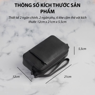 Ví nam cầm tay da bò cao cấp Gianni Conti Italy 582218BLA - Màu đen 