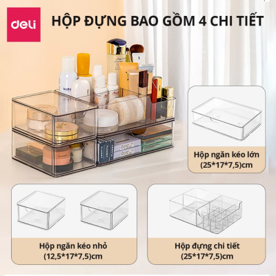 Khay Đựng Đồ Đa Năng Để Bàn Deli - Hộp Đựng Đồ Dùng Học Tập Văn Phòng Phẩm Trong Suốt - Nhiều Ngăn Có Nắp Đậy