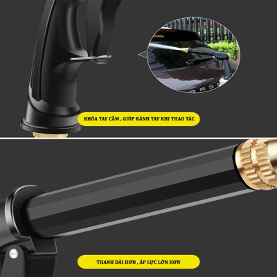 Bộ dây và vòi xịt rửa xe tưới cây tăng áp thông minh 810-2498 (dây vàng-cút nối đen)