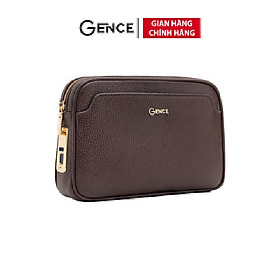 Ví Nam Cầm Tay Clutch Da Hàng Hiệu GENCE RB05 Da Bò Khóa Vân Tay Cao Cấp Màu Nâu