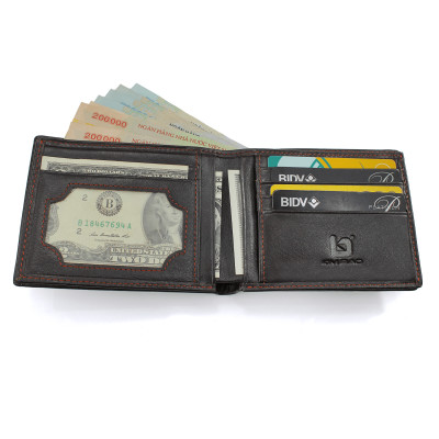 Ví Da Nam, Bóp Da Nam Kim Bảo H44 Da Bò Màu Đen, Nâu, Bò