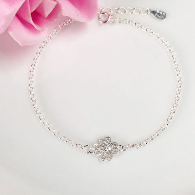 Lắc Tay Nữ Bạc Ta Cỏ 4 Lá Đính Đá May Mắn Bạc Hiểu Minh LTU576