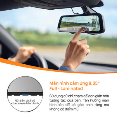 Camera hành trình gương 70mai S500 tích hợp cam lùi, màn hình cảm ứng 9.35inch, 3K HDR góc quay rộng 138° – Hàng chính hãng
