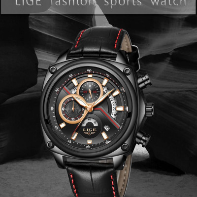  Đồng hồ nam LIGE 9891 Quartz thời trang sang trọng,thể thao  bằng da không thấm nước