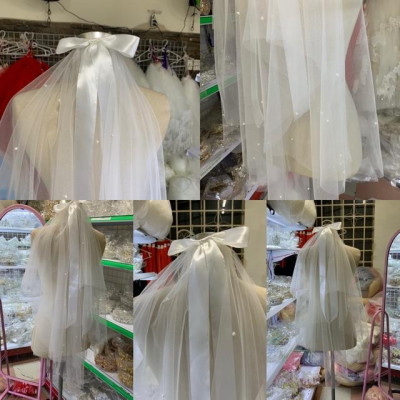 Voan cài tóc cô dâu trắng kem ngắn ngang lưng mẫu mới 2020 sp2878