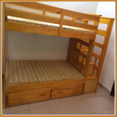 Giường 2 tầng kèm 2 hộc kéo Tundo màu vàng
