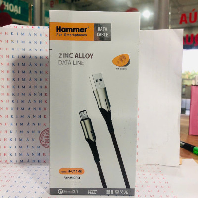 Dây sạc nhanh 3A Hiệu Ham mer ( H-C11-M ), Chân Micro/ V8, Có đèn báo, Kim Ánh bảo hành Hàng chính hãng 12 tháng