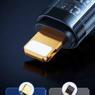 Cáp Pisen Quick Ice Cry.stal PD Type-C to L Explorer 1200mm ( QC-TC01-1200) trong suốt, dây dù chống rối, hàng chính hãng