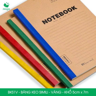 BKS1V - 3 cuộn băng keo Simili khổ 5cm x 7m - Vàng - Băng dính dán gáy sách, đóng cuốn