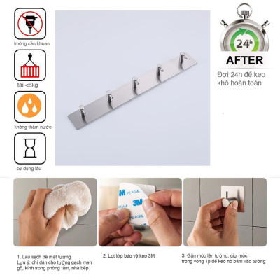 Thanh treo quần áo 5 chấu inox 304 dán tường Hobby Home Decor 5TV160