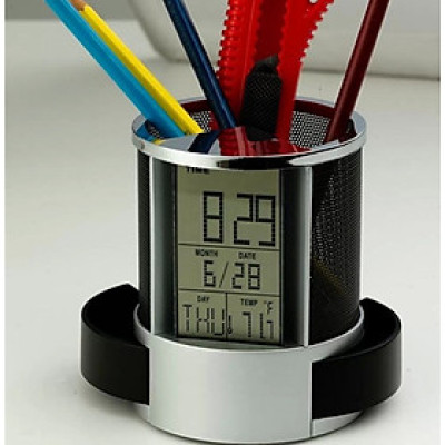 Hộp đựng bút có đồng hồ, lịch kỹ thuật số đa năng - hàng chính hãng
