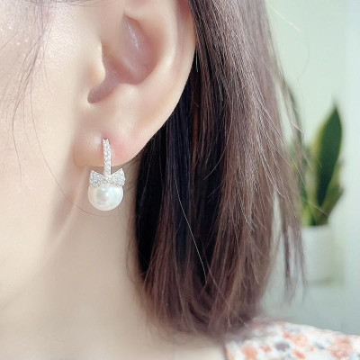 Khuyên tai bạc nơ trai duyên dáng Dế Bạc - K1064