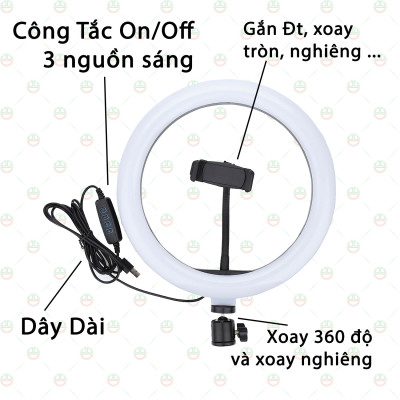 (Loại Chuẩn) Bộ Đèn LedRing LiveStream Cỡ 33cm Cao 2m1 KhoNCC Hàng Chính Hãng - Phù Hợp Idols , YouTube, Tiktok, Thẩm Mỹ Viện Phun Xăm, Bán Hàng - KLM-LEDRING33CM-FULL (Đen Trắng)