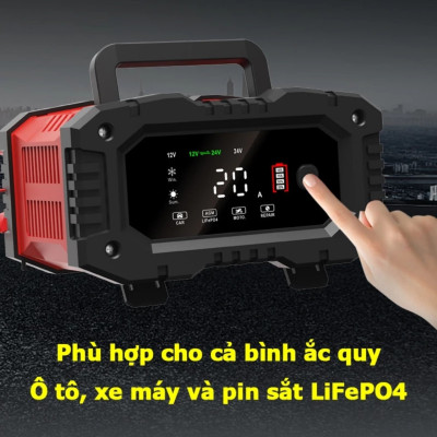 Sạc bình ắc quy FOXSUR 20A 12V/24V (6Ah - 300Ah) sạc bình ô tô xe máy xe tải pin sắt LiFePO4