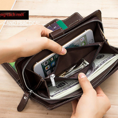 Ví nam cầm tay 100% da bò thật cao cấp phong cách mới 