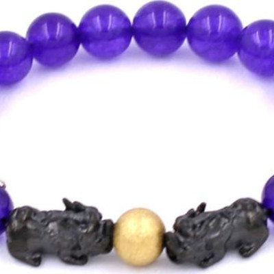 Vòng tay Thạch Anh Tím size 8 ly, 10 ly, 12 ly - Vòng tay Tỳ Hưu Đôi inox đen VTAITHHEV8 - hợp mệnh Hỏa, mệnh Thổ