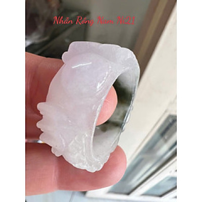 Nhẫn Rồng Nam Ni 21mm Cao 13mm Dầy 6mm Đá Cẩm Thạch màu màu trắng sáng bóng điểm xíu xanh đẹp ạ