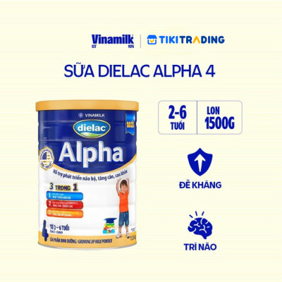 Sữa bột Vinamilk Dielac Alpha 4 - Hộp thiếc 1500g (dành cho trẻ 2-6 tuổi)