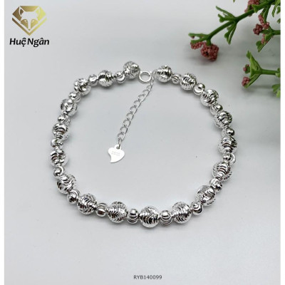 Lắc tay bạc 925 Huệ Ngân -Bi phay màu trắng RYB140099-T