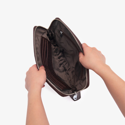 Clutch Cầm Tay Nam Da Bò Saffiano Chà Nâu CK11