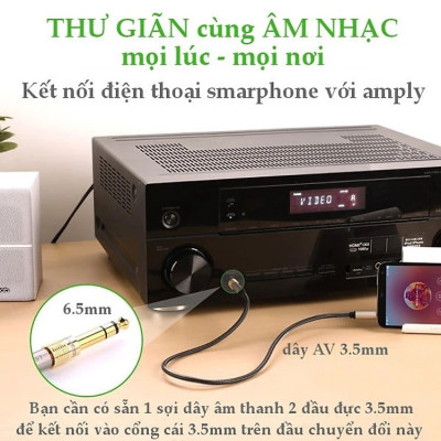 Đầu jack chuyển đổi âm thanh từ cổng 3.5mm cái sang cổng 6.5mm đực - Hàng Nhập Khẩu