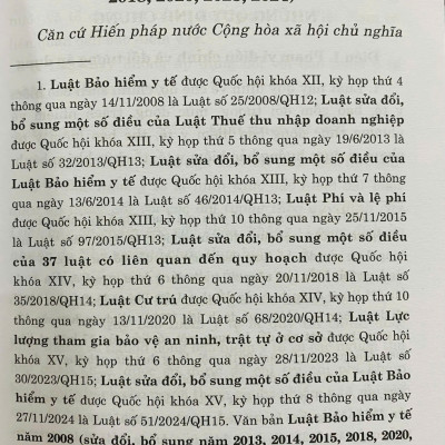 Luật Bảo Hiểm Y Tế Năm 2008 ( Sửa đổi, bổ sung năm 2013, 2014, 2015, 2018, 2020, 2023, 2024)
