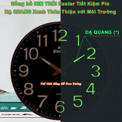 Đồng Hồ Treo Tường Cao Cấp DẠ QUANG EASTAR Mặt Tròn Lớn Viền Mỏng 38cm – Số nổi 3D – Máy NHẬT KIM TRÔI - Tặng Pin Maxell - BH 1 Năm - Treo Tường Decor Trang Trí Nhà Cửa