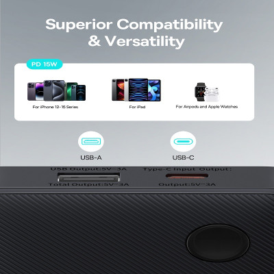 Pin Dự Phòng Baseus Airpow Lite Power Bank 10000mAh 15W (Kèm Cáp Dữ Liệu Simple Series USB sang Type-C dài 30cm)- Hàng Chính Hãng