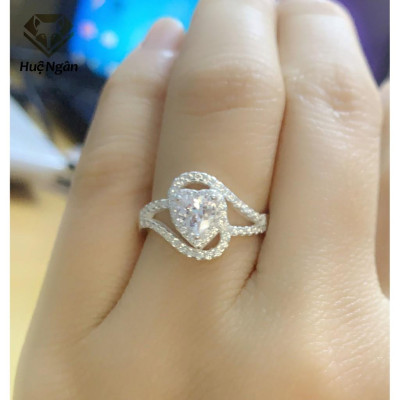 Nhẫn bạc Ý 925 Huệ Ngân - Nhẫn Tim xinh Đính Đá RR1537