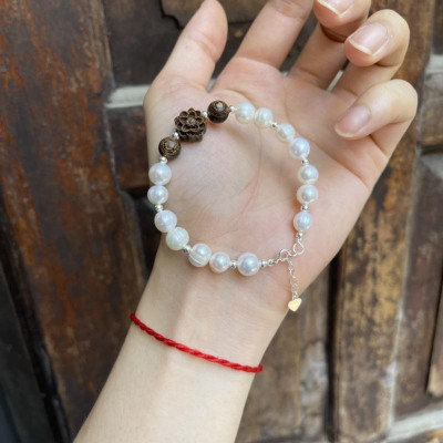 Lắc Tay Ngoc_Trai Mix Hoa Sen Trầm Hương Sánh Chìm - Lắc Bạc Ta Cao Cấp - Phù Hợp Tất Cả Các Mệnh