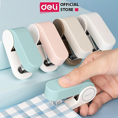 Dập ghim học sinh văn phòng mini Deli 25 trang, Ghim bấm giấy số 12 màu pastel dễ thương, nhỏ gọn, tiện lợi