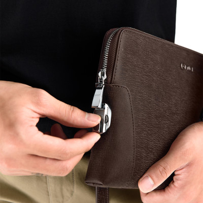 Ví Cầm Tay Clutch Nam GENCE CK11 Da Bò Khóa Số Cao Cấp Màu Nâu Phụ Kiện Vàng Hoặc Bạc