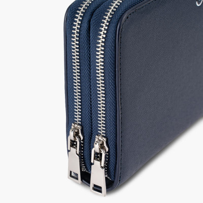 Ví Cầm Tay Nam Gence 2 Khoá Da Bò Taiga HT20 Màu Xanh