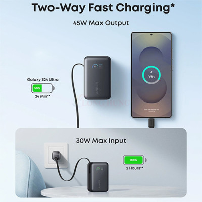 Sạc dự phòng Anker Zolo Power Bank USB-C Cable 45W 10000mAh A1638 - Hàng chính hãng