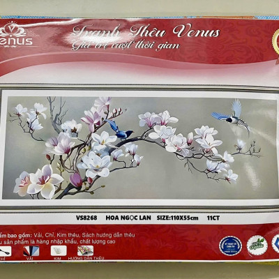 Tranh thêu kín Hoa phong lan vs8268, kích thước 110 x 55 cm, 11ct thêu 3 sợi