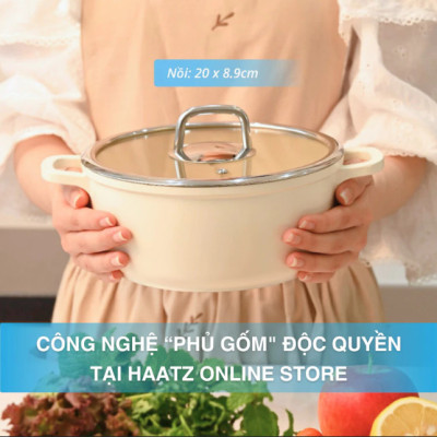 Nồi Phủ Gốm Chống Dính Đáy Từ Haatz Size 20cm - Công Nghệ Hàn Quốc, Dùng Mọi Loại Bếp - Bảo Hành 2 Năm