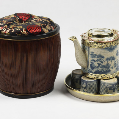 Bộ ấm tích men rạn Bát Tràng bọc đồng cao cấp