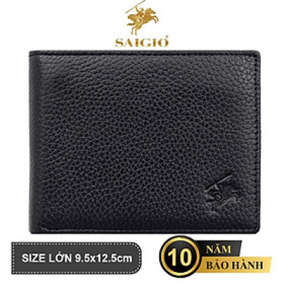 Ví Nam Cao Cấp, Da Bò PEBBLE Mềm Mại - Bền Bỉ, Size Lớn, Chống Xước - Chống Nhăn Tốt,  Thiết Kế Cổ Điển, Dáng Ngang - Gập 2, Ngăn Đựng Tiền Có Khóa Kéo, Nhiều Ngăn Để Giấy Tờ Tiện Dụng - Hàng Chính Hãng SAIGIO