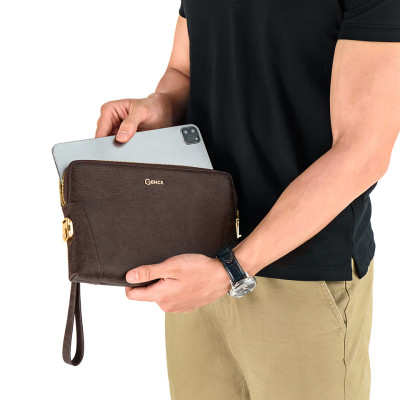 Ví Cầm Tay Clutch Nam GENCE CK11 Da Bò Khóa Số Cao Cấp Màu Nâu Phụ Kiện Vàng Hoặc Bạc