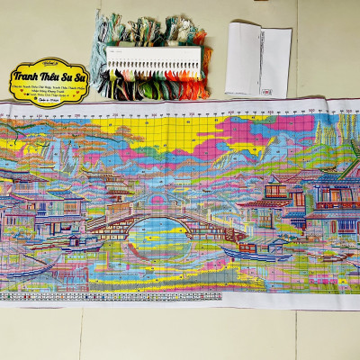Tranh thêu kín Phong cảnh Giang Nam vs8061, kích thước 155 x 62 cm