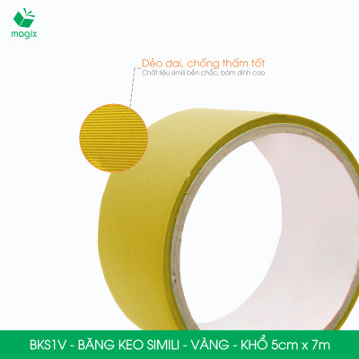 BKS1V - 1 cuộn băng keo Simili khổ 5cm x 7m - Vàng - Băng dính dán gáy sách, đóng cuốn