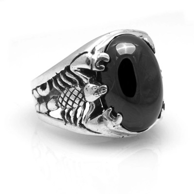 Nhẫn Nam Bạc - Hình Bọ Cạp Đá Đen - BẠC HIỂU MINH NA390