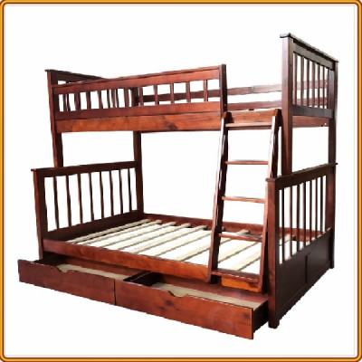 Giường 2 tầng màu nâu Tundo trên 1m dưới 1m2 kèm 2 học tủ