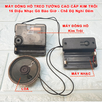 Bộ Máy ĐỒNG HỒ Nhạc Chuông 16 điệu NHẠC Báo giờ + Máy Đồng Hồ KIM TRÔI Cao Cấp EASTAR NHẬT + Bộ Kim VÀNG ĐỒNG có Dạ Quang – Kèm 03 Pin Maxell
