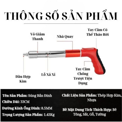 Máy Bắn Đinh Bê Tông , Sắt , Thép Thông Minh Không Cần Điện – Kèm 100 Đinh Cao Cấp, Dễ Dùng